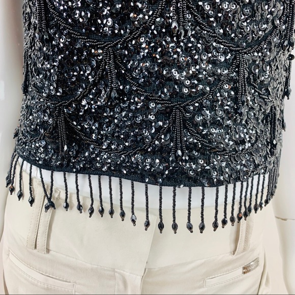 Vintage Black Beaded Sequins 100% Wool Evening - Picture 3 of 8
